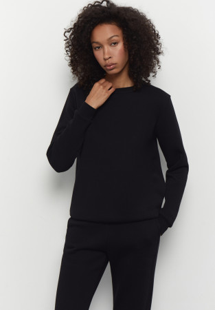 Black color basic women three-thread insulated sweatshirt